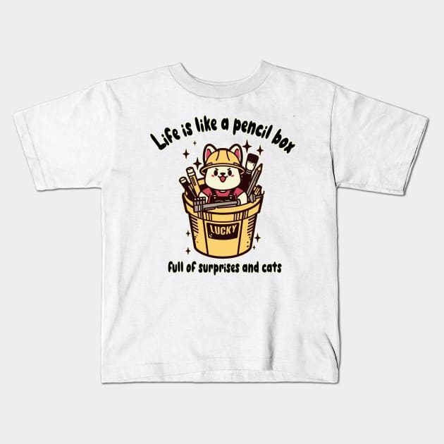 Cats with pencil box T-Shirt 01 Kids T-Shirt by ToddT